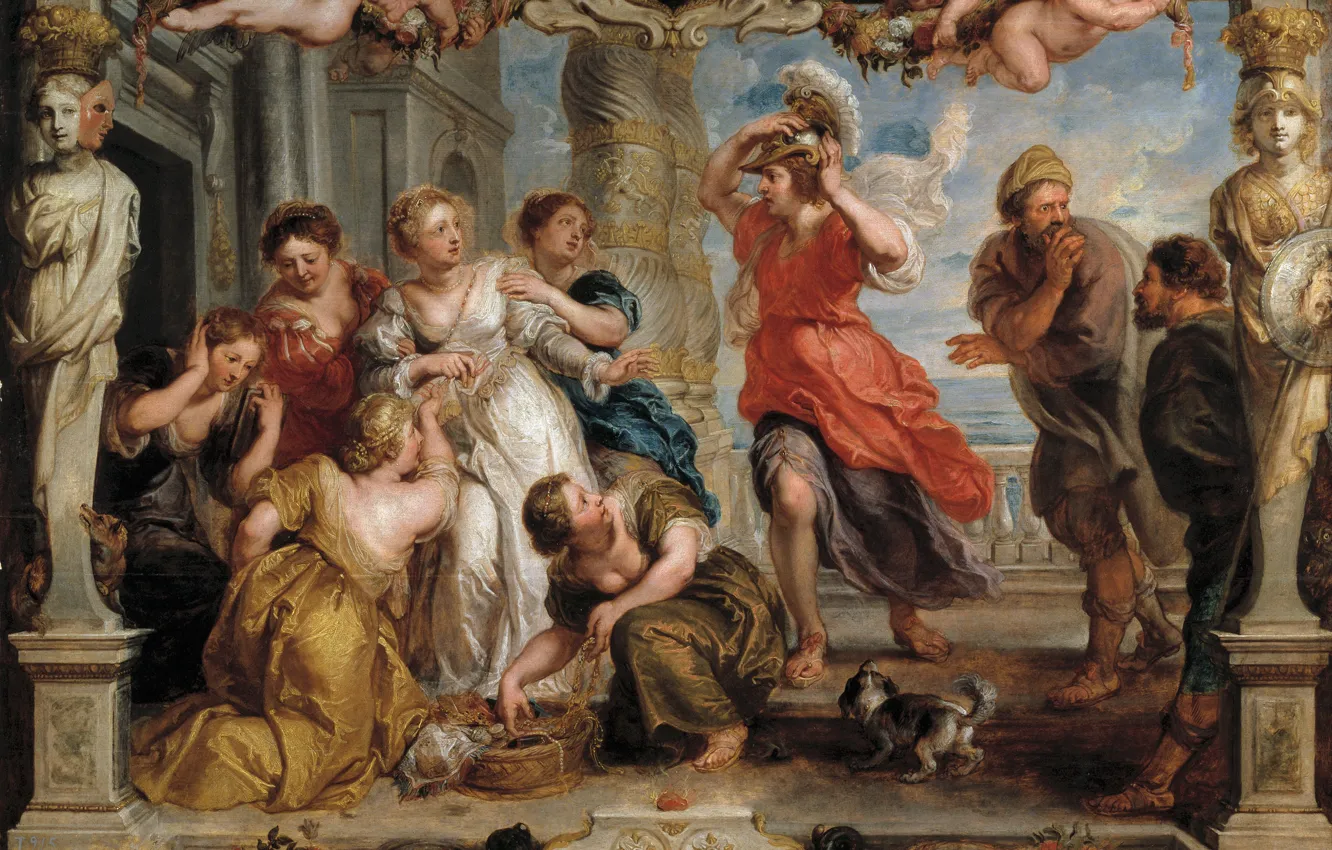 Фото обои картина, Питер Пауль Рубенс, мифология, Pieter Paul Rubens, Обнаружение Одиссеем Ахиллеса Среди Дочерей Ликоме