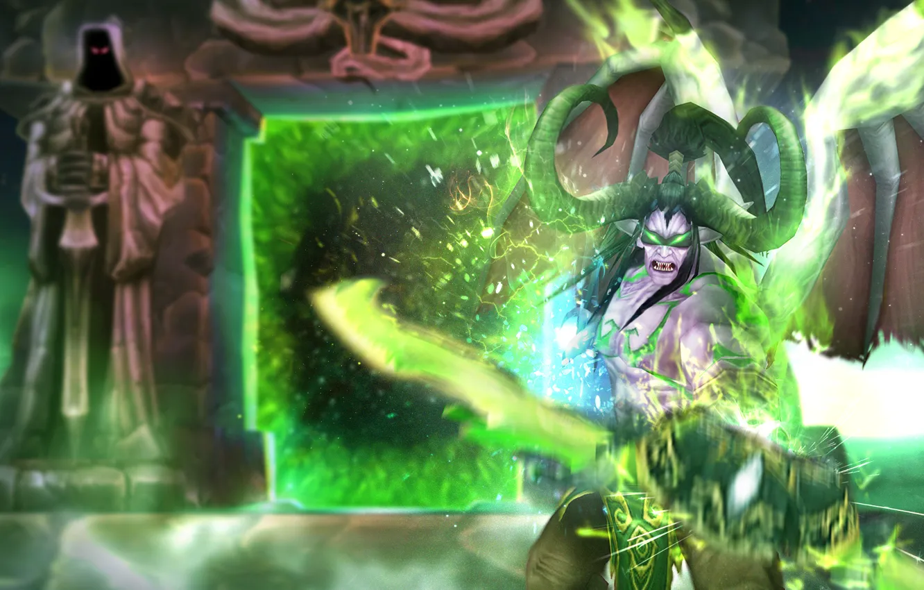 Фото обои эльф, портал, демон, demon, wow, world of warcraft, Иллидан Ярость Бури, illidan stormrage