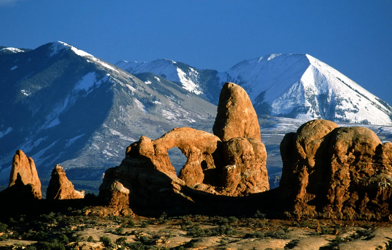 Фото обои небо, горы, скалы, арка, Юта, США, arches national park