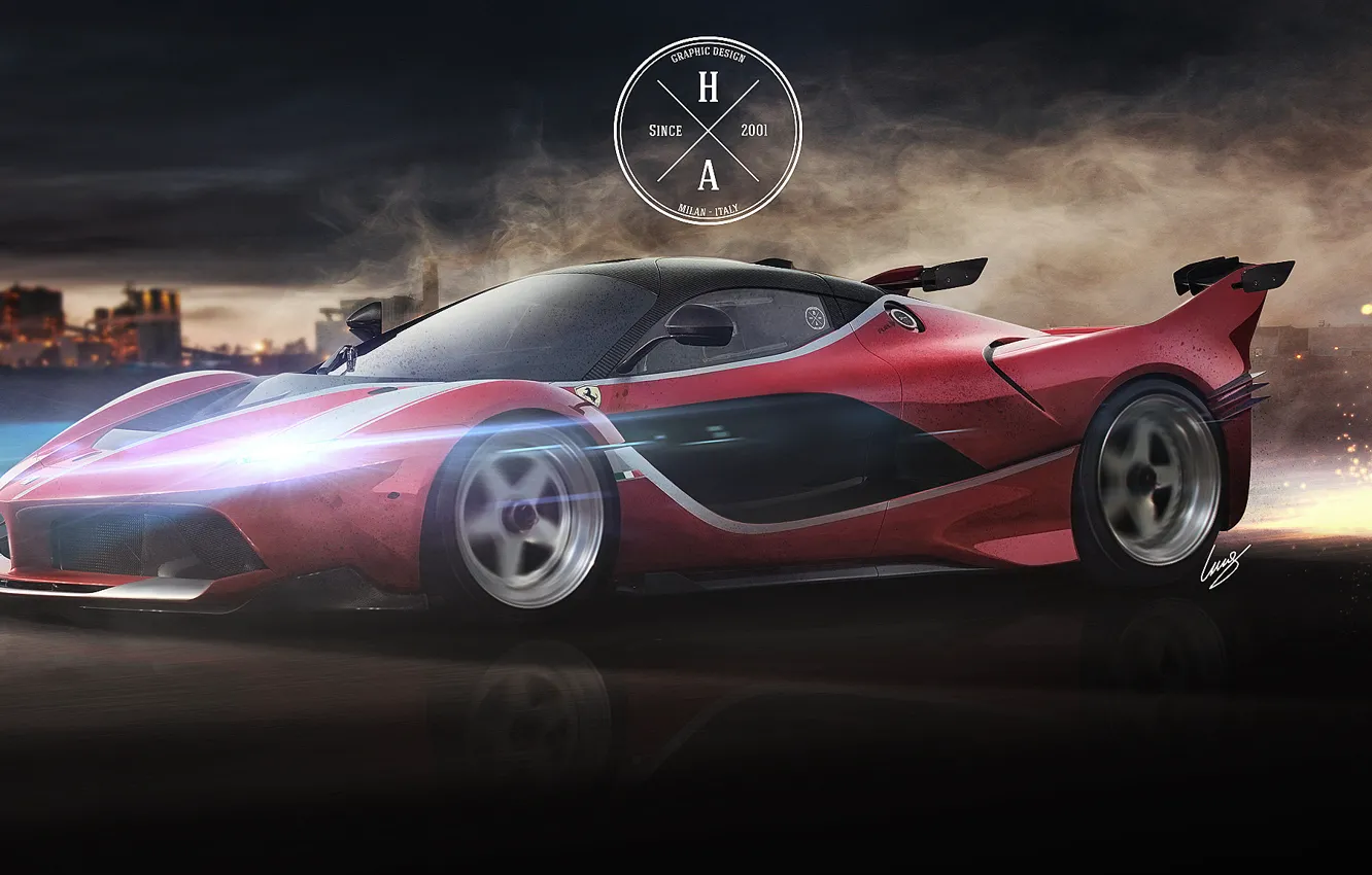 Фото обои Скорость, Феррари, Движение, Искры, Ferrari, Суперкар, Передок, FXX K