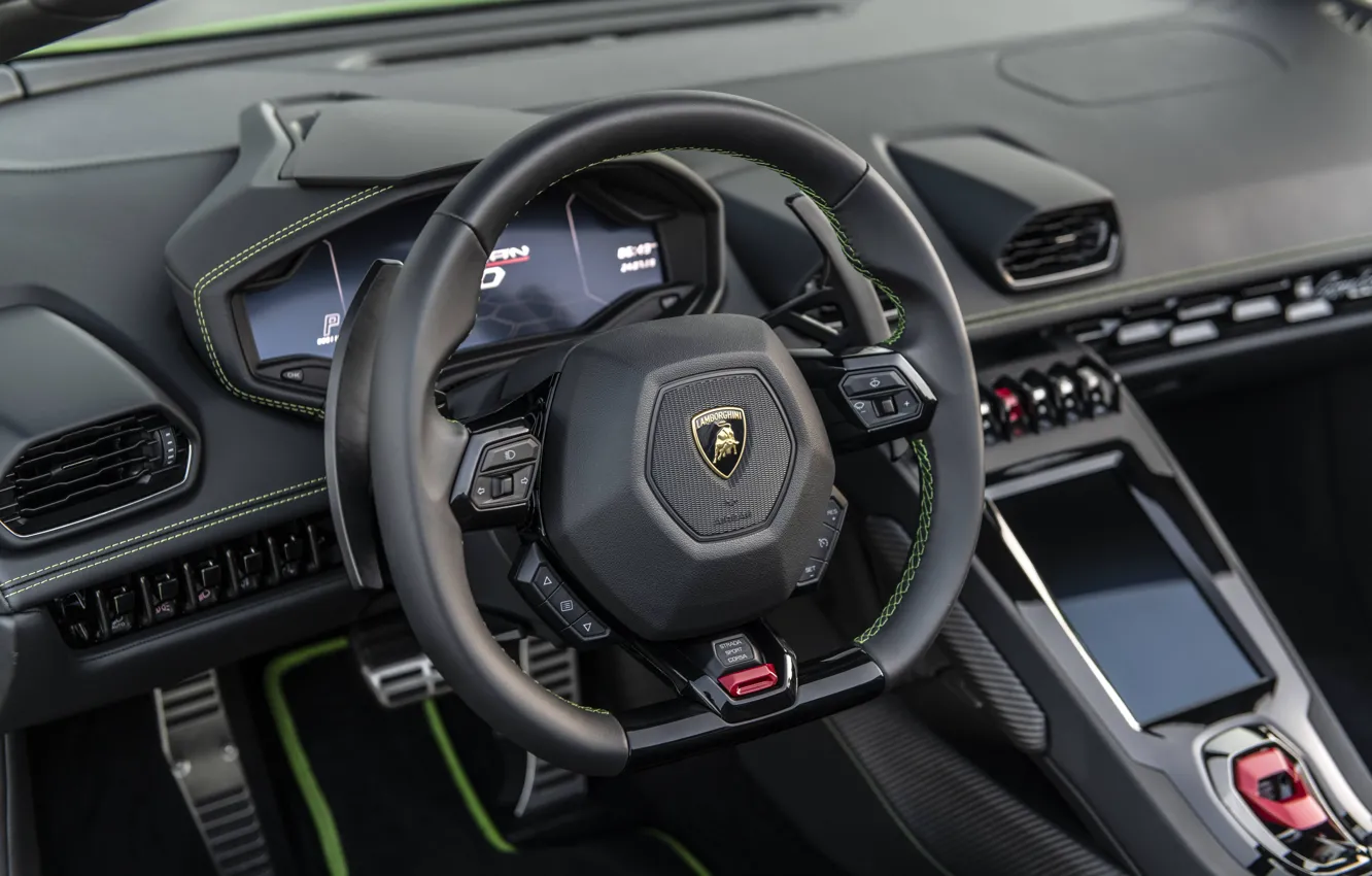Фото обои Lamborghini, руль, салон, Spyder, Evo, Huracan, 2019, Huracan Evo