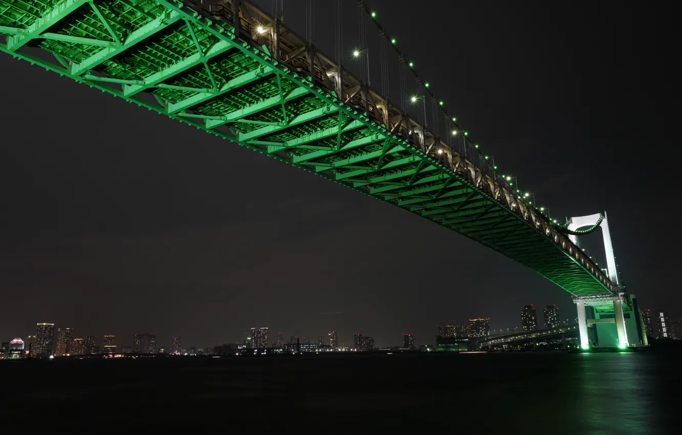 Фото обои мост, Япония, Токио, залив, Tokyo, Japan, Rainbow Bridge