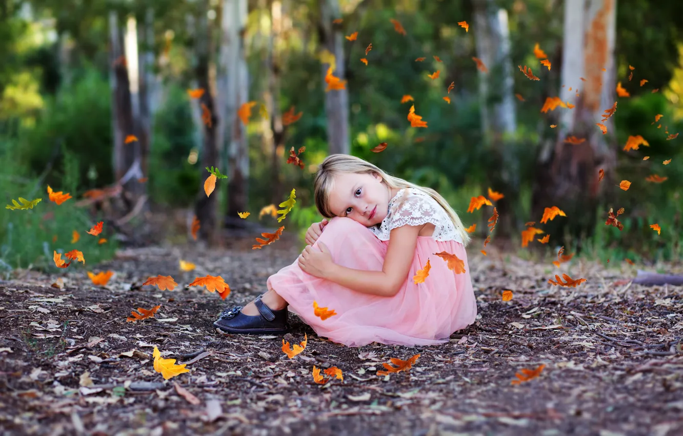 Фото обои листья, природа, девочка