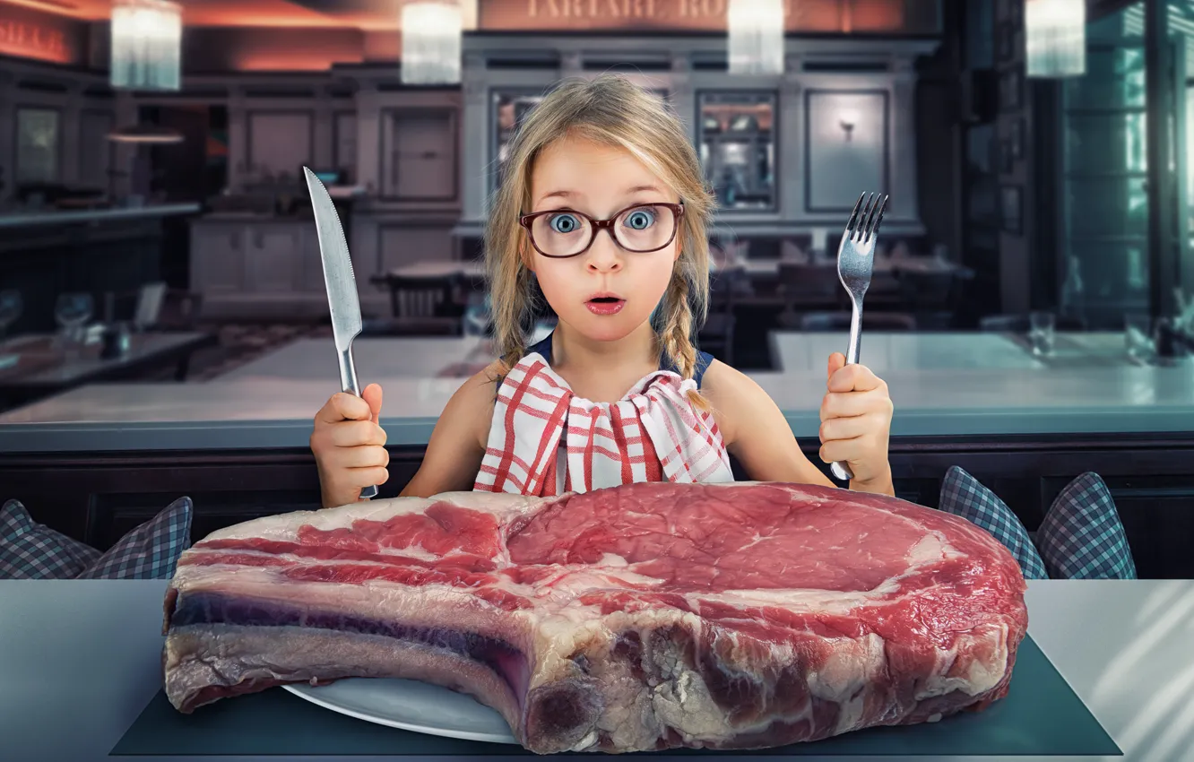 Фото обои ситуация, девочка, мясо