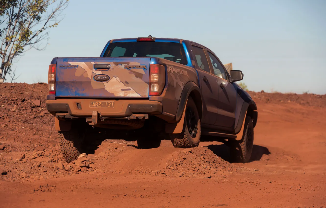 Фото обои синий, Ford, Raptor, пикап, 2018, Ranger, корма