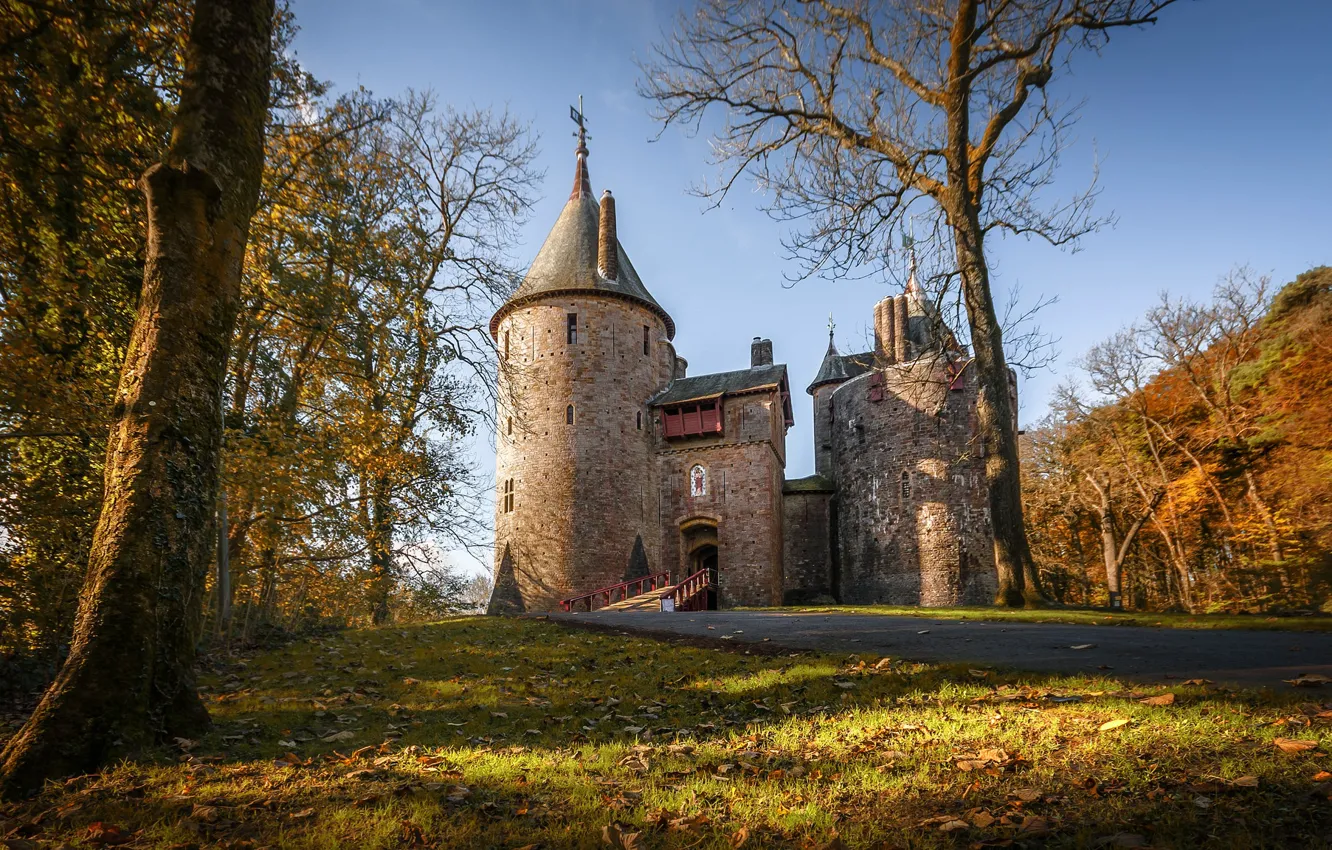 Фото обои осень, башня, Уэльс, Красный замок