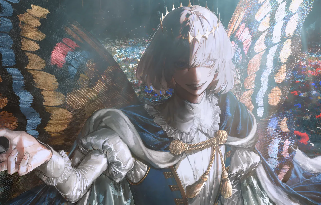 Фото обои поляна, крылья, фэнтези, парень, Oberon, Fate / Судьба Grand Order