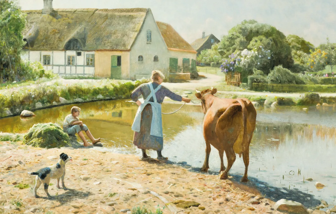 Фото обои датский живописец, Петер Мёрк Мёнстед, Peder Mørk Mønsted, Danish realist painter, Корова отказывается пить, The …