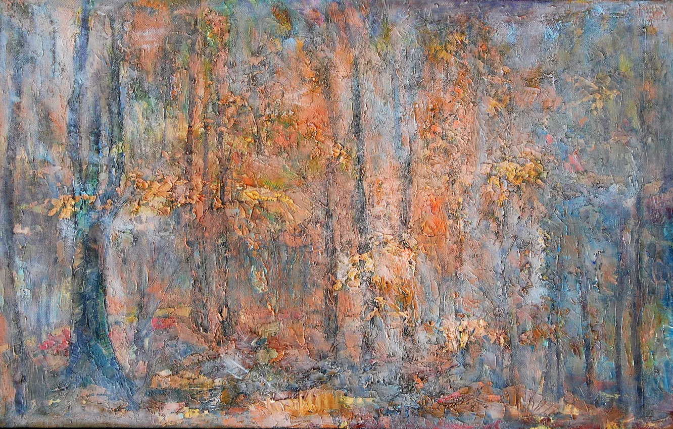 Фото обои лес, деревья, Туман, жёлтые листья, Светлана Нестерова