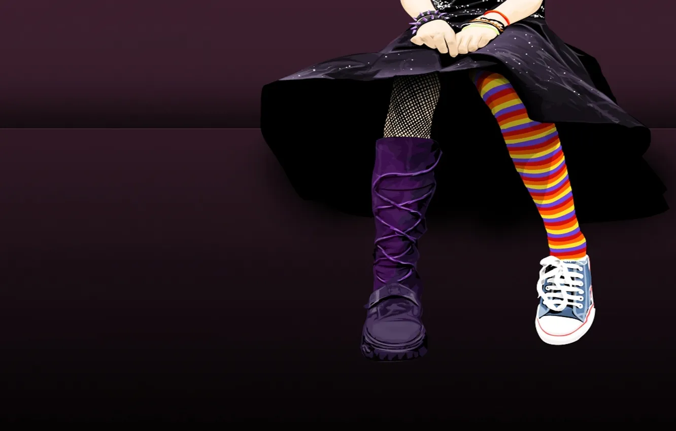 Фото обои цвета, девушка, фон, чёрный, ноги, обувь, разные, Кеды