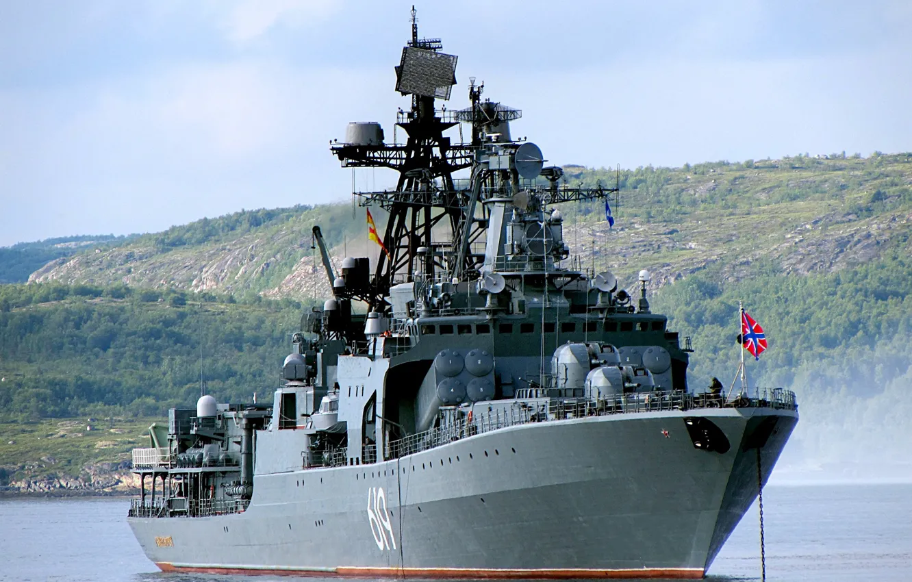 Фото обои корабль, большой, вмф, противолодочный, проект 1155, североморск