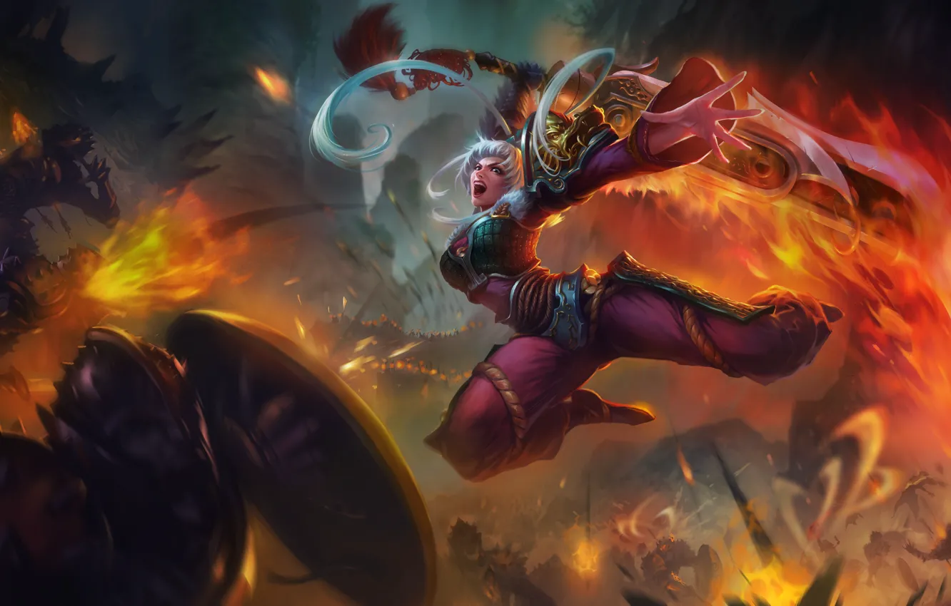 Фото обои Girl, Fantasy, Fire, Art, Flame, League of Legends, Illustration, LoL