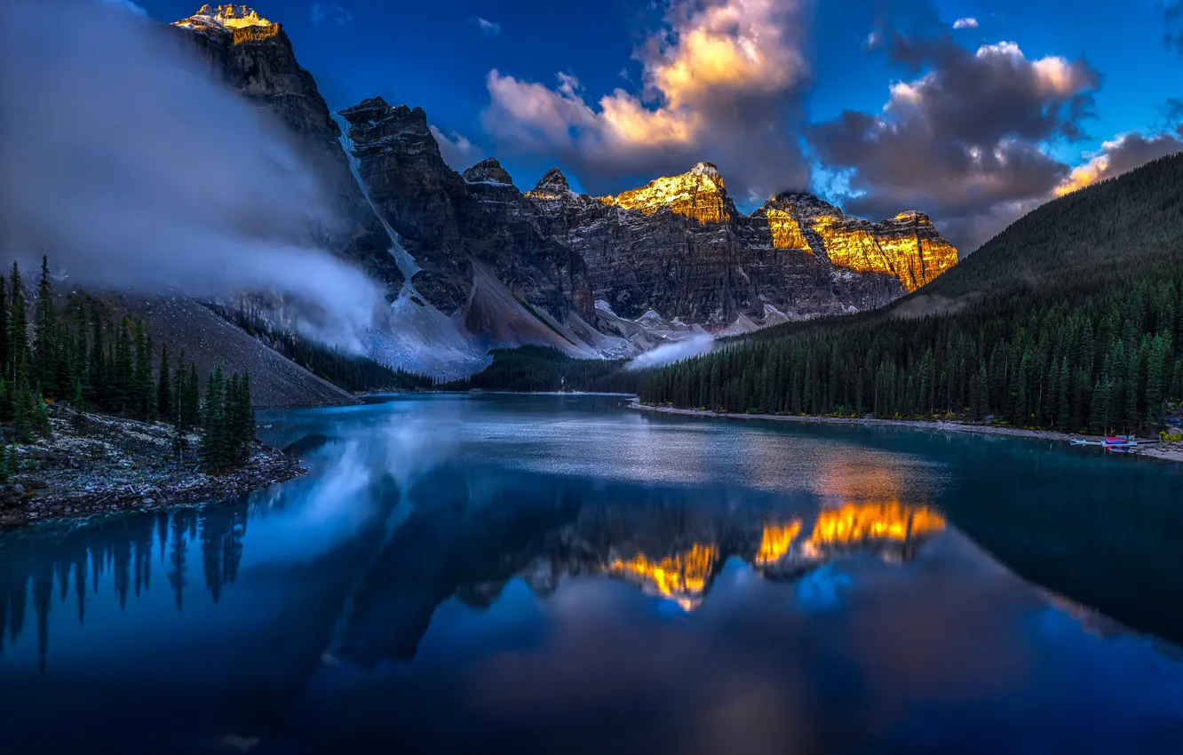 Фото обои облака, горы, озеро, отражение, Канада, Альберта, Banff National Park, Alberta