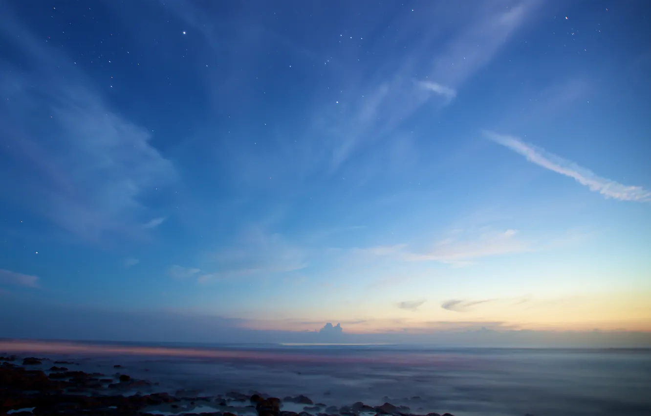 Фото обои море, звезды, облака, apple, сумерки, созвездие, Орион, retina