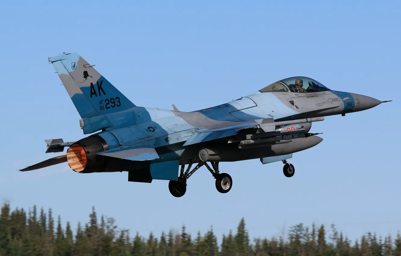 Фото обои Истребитель, Форсаж, USAF, Взлет, F-16 Fighting Falcon, Шасси, Aggressor Squadron