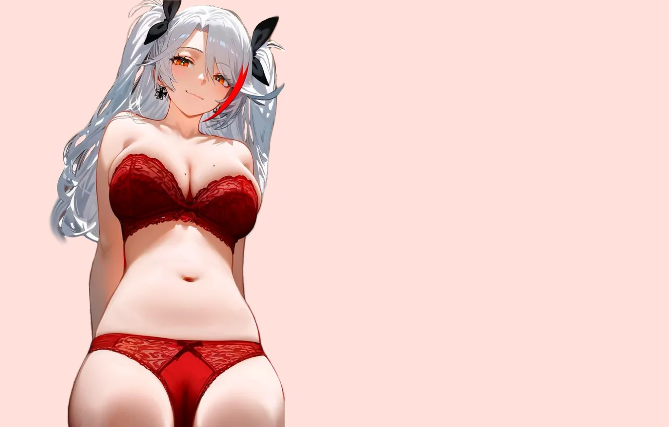 Фото обои red, girl, hot, sexy, bra, panties, boobs, anime