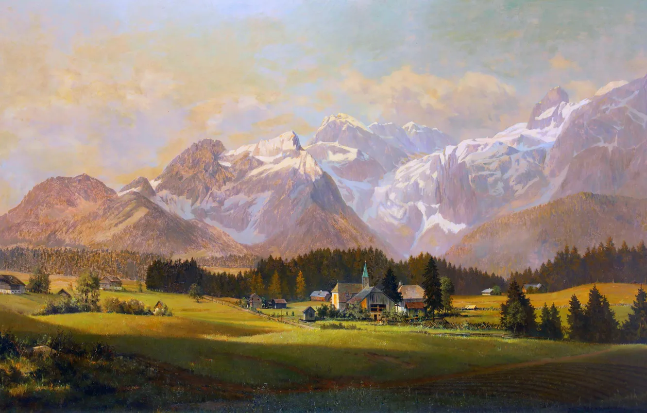 Фото обои Горы, Швейцария, Альпы, Картина, Landscape, Switzerland, Apls, Hans Sengthaler