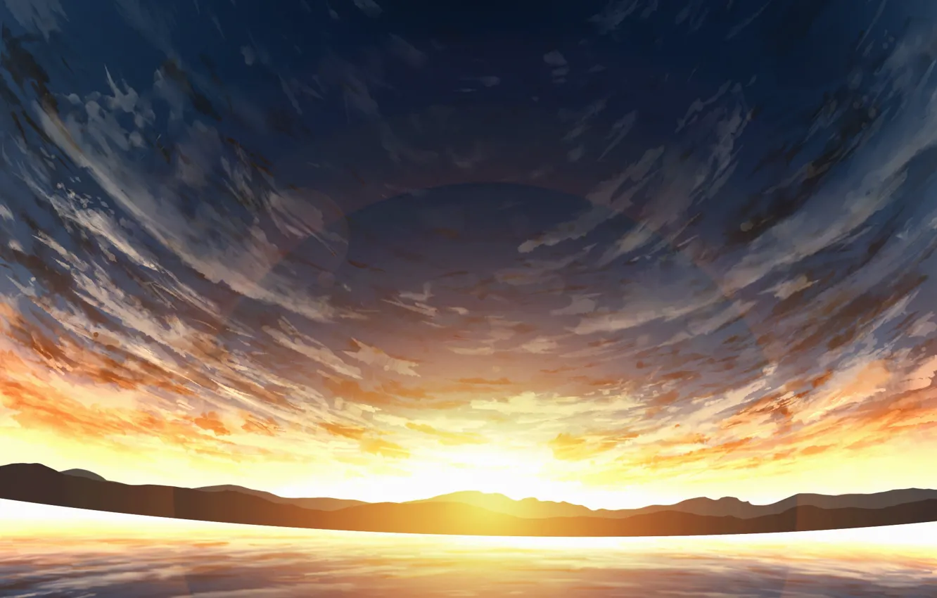 Фото обои море, небо, солнце, закат