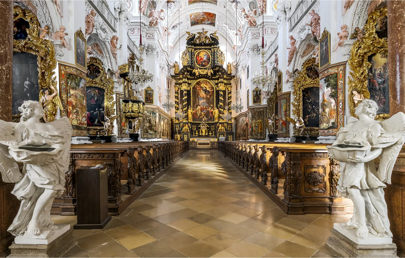 Фото обои Австрия, ангелы, церковь, собор, религия, монастырь, скульптуры, Гарстен