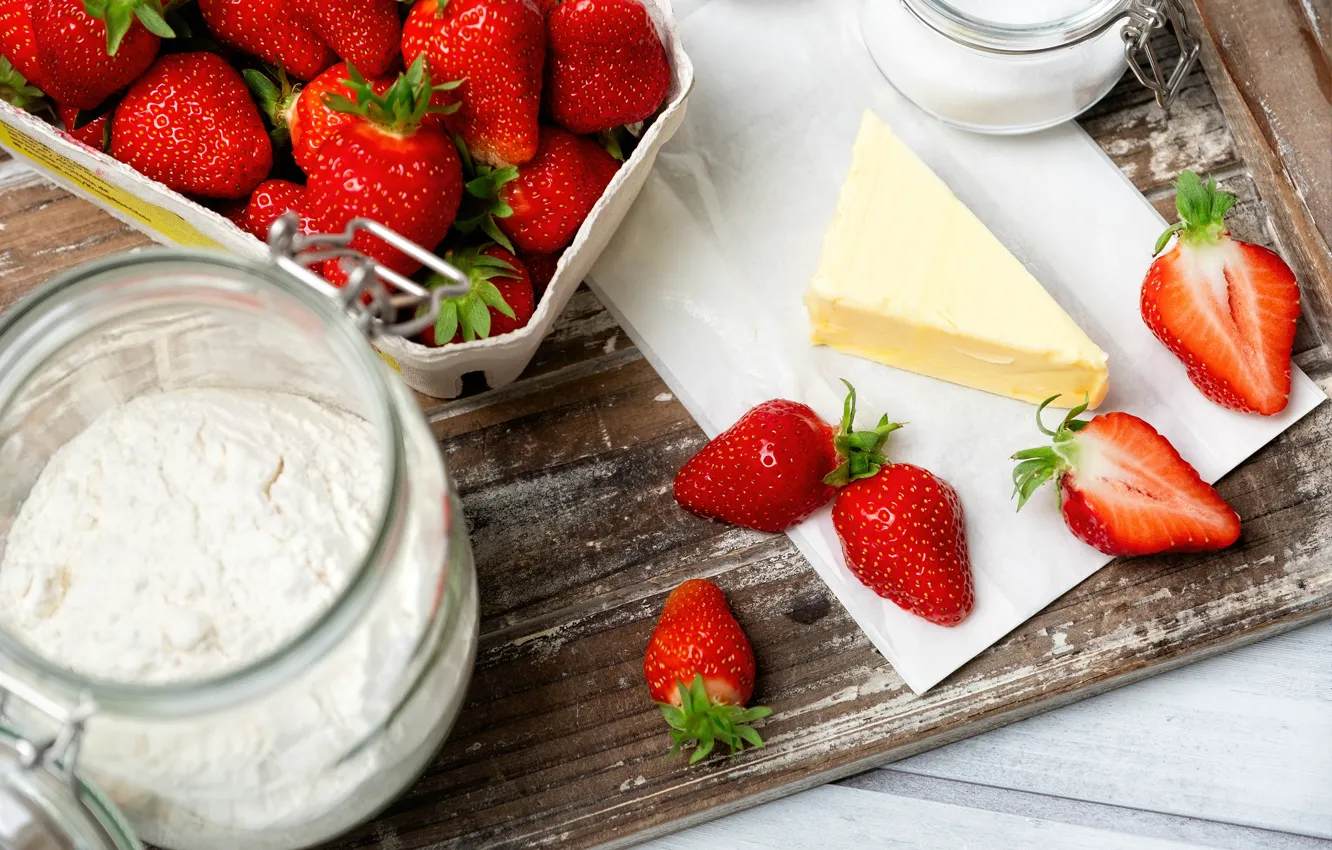 Фото обои ягоды, масло, клубника, strawberry, мука