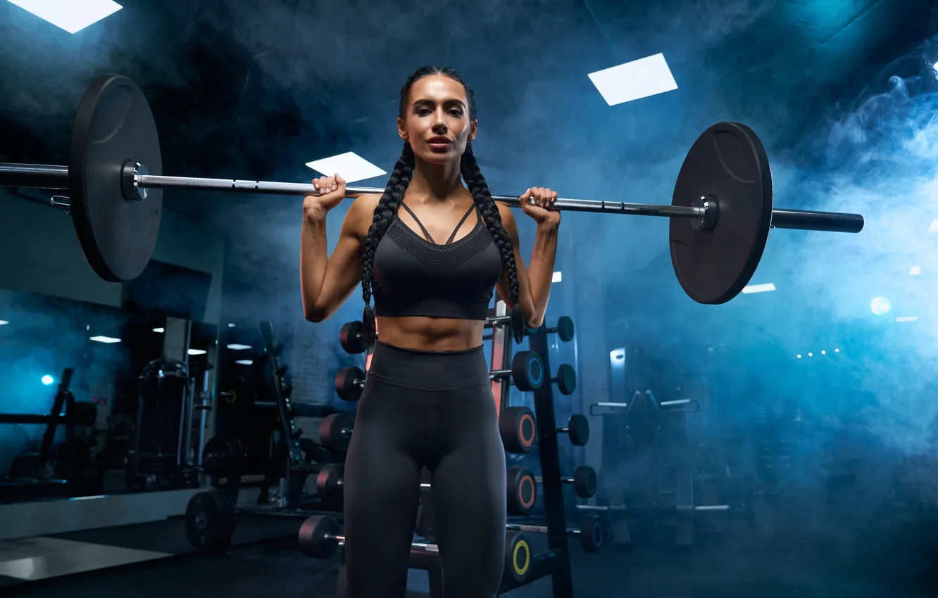 Фото обои woman, gym, dumbbell, weight