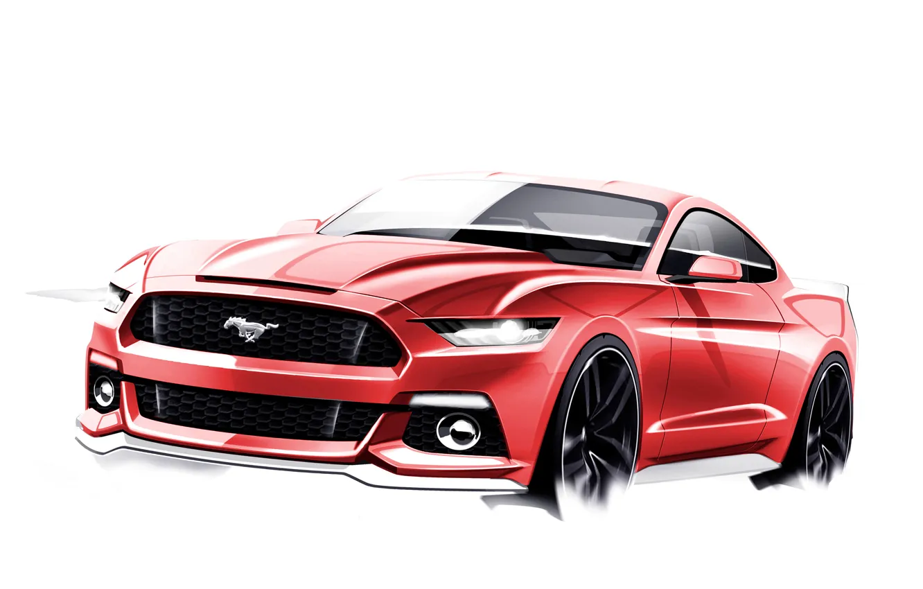 Фото обои Mustang, Ford, Скетч, 2015