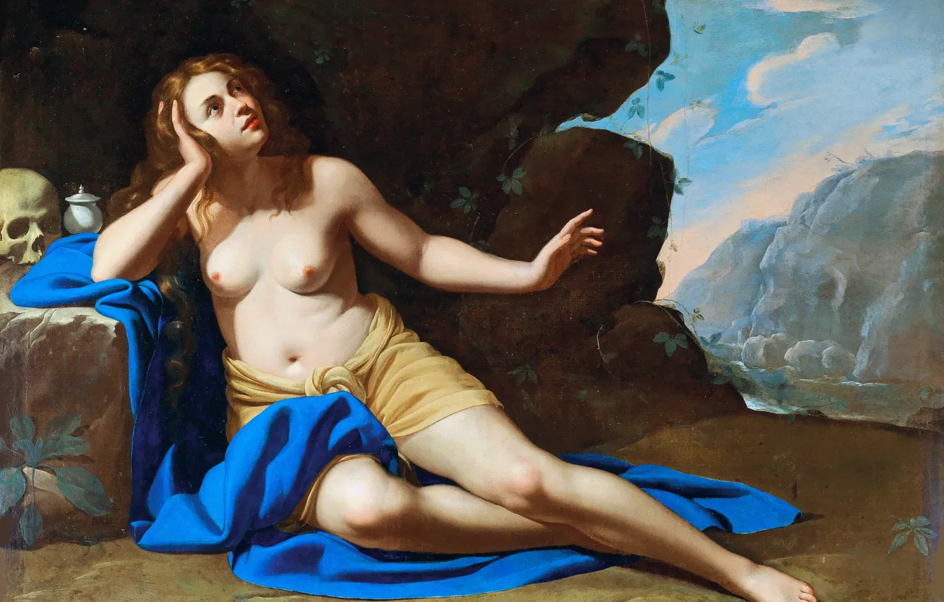 Фото обои Девушка, Картина, Обнажена, Артемизия Джентилески, Artemisia Gentileschi, Итальянская художница, Мария Магдалина в экстазе