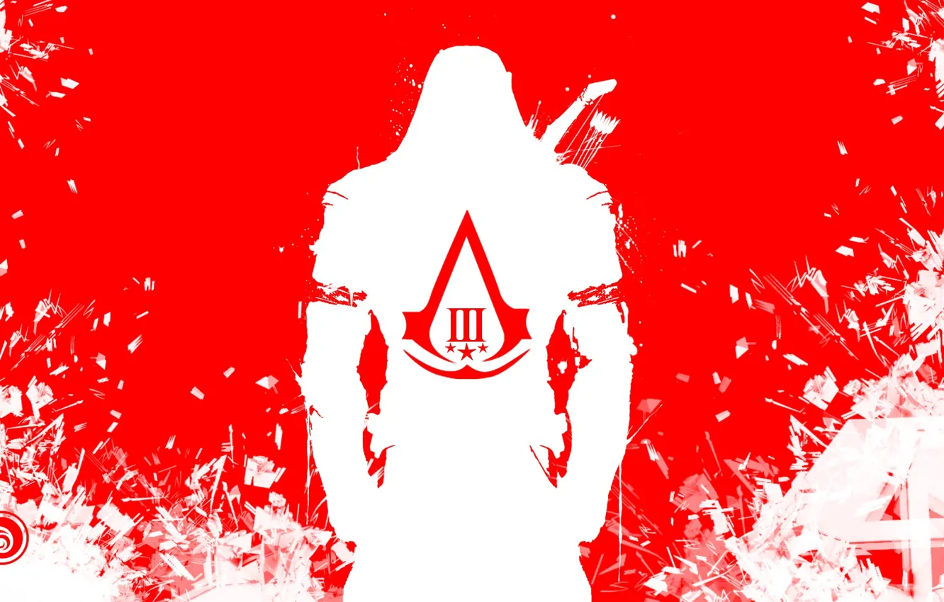 Фото обои белый, красный, осколки, герб, убийца, ubisoft, assassins creed 3, коннор