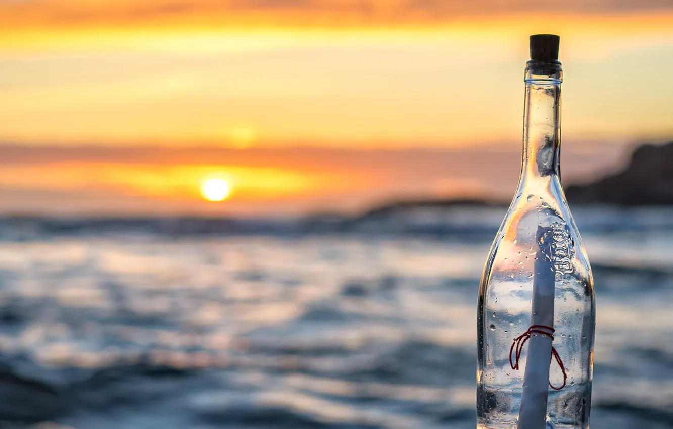 Фото обои sea, sunset, message, bottle