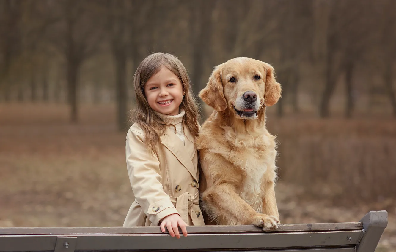 Фото обои осень, деревья, скамейка, природа, поза, улыбка, парк, друг