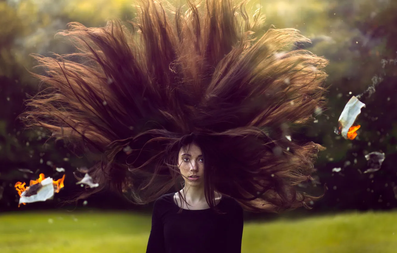 Фото обои девушка, ветер, длинные волосы