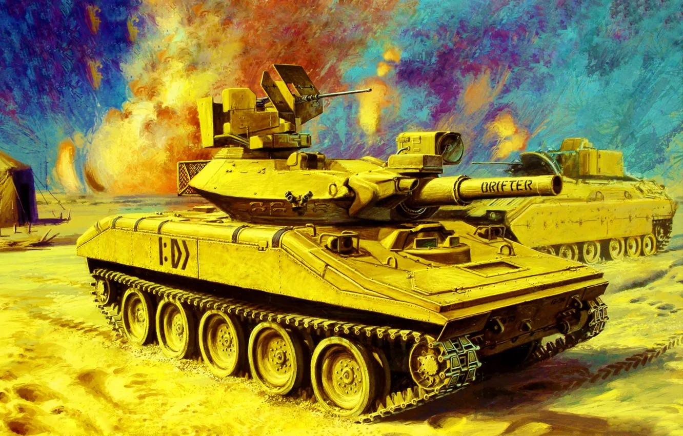 Фото обои weapon, war, art, painting, tank, M551 Sheridan, desert storm, gulf war