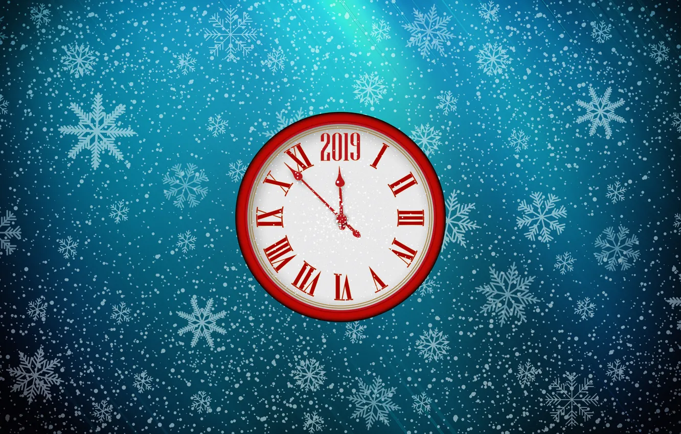 Фото обои Минимализм, Часы, Рождество, Снежинки, Фон, Новый год, Праздник, Арт