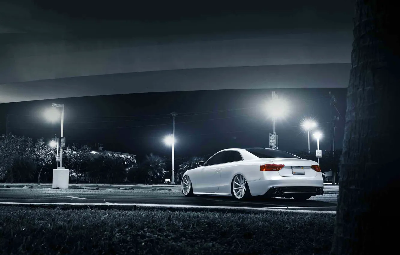 Фото обои Audi, white, stance, vossen wheels