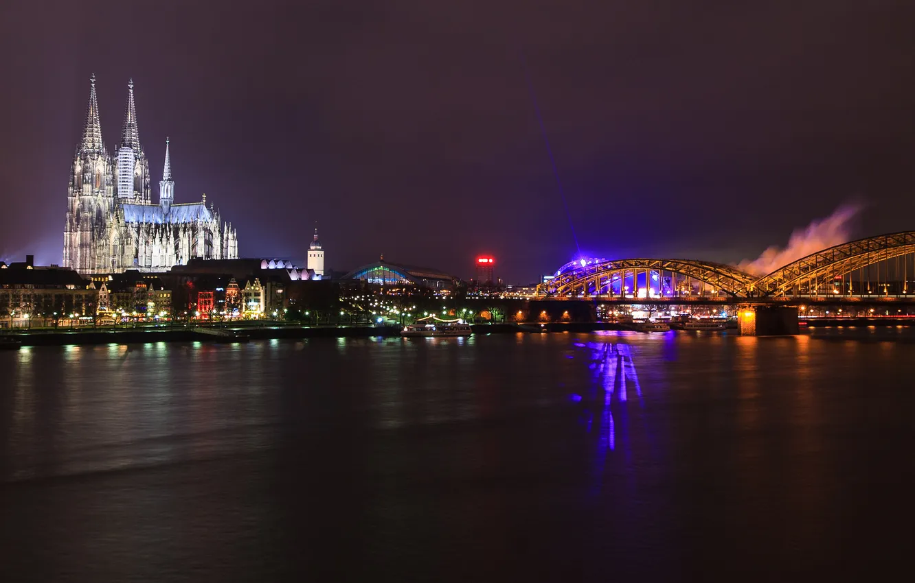 Фото обои ночь, мост, город, река, Германия, церковь, Germany, Deutschland