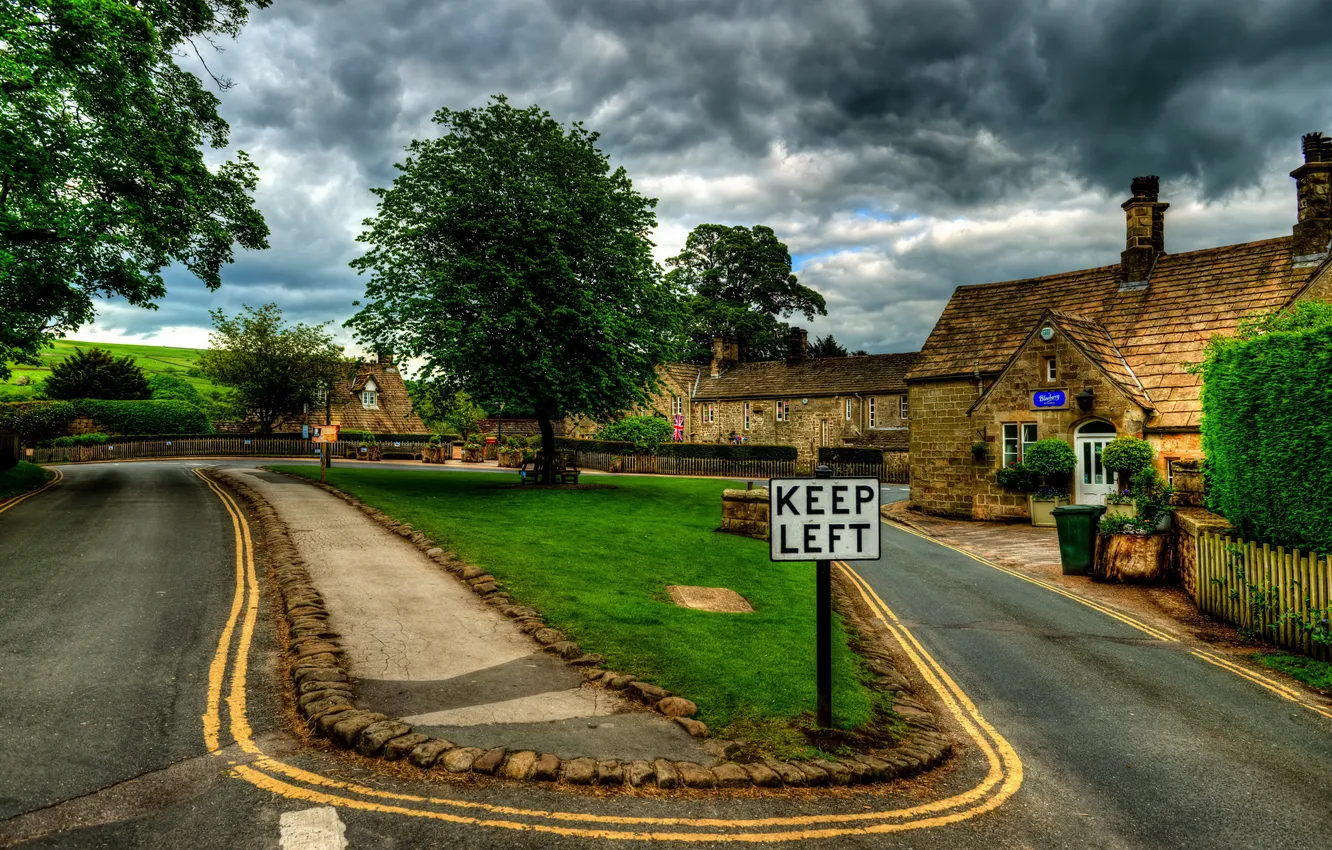 Фото обои поля, Англия, дороги, дома, архитектура., boltton - abbey, velikobritaniya