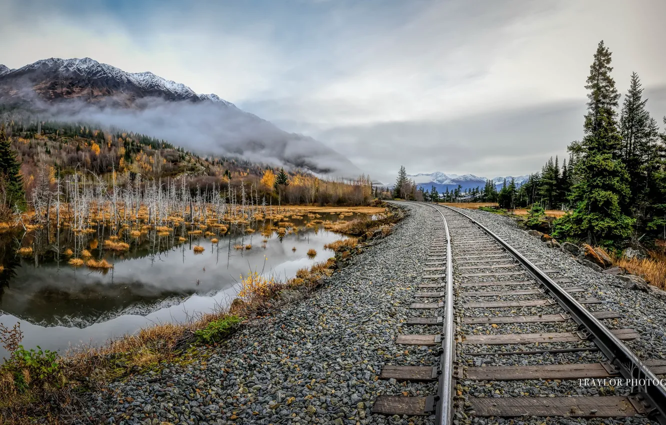 Фото обои осень, горы, природа, железная дорога