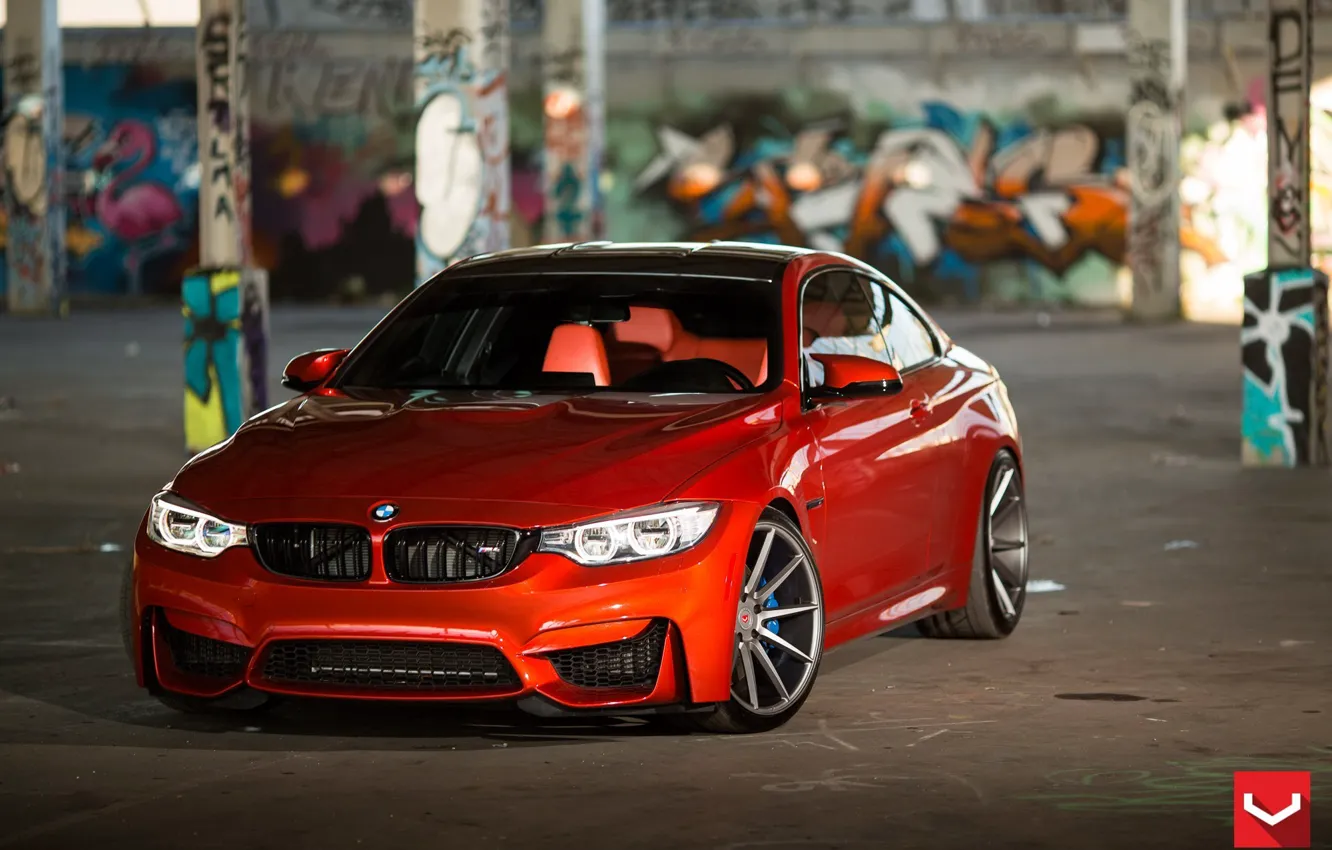Фото обои BMW, turbo, red, wheels, Coupe, power, germany, vossen