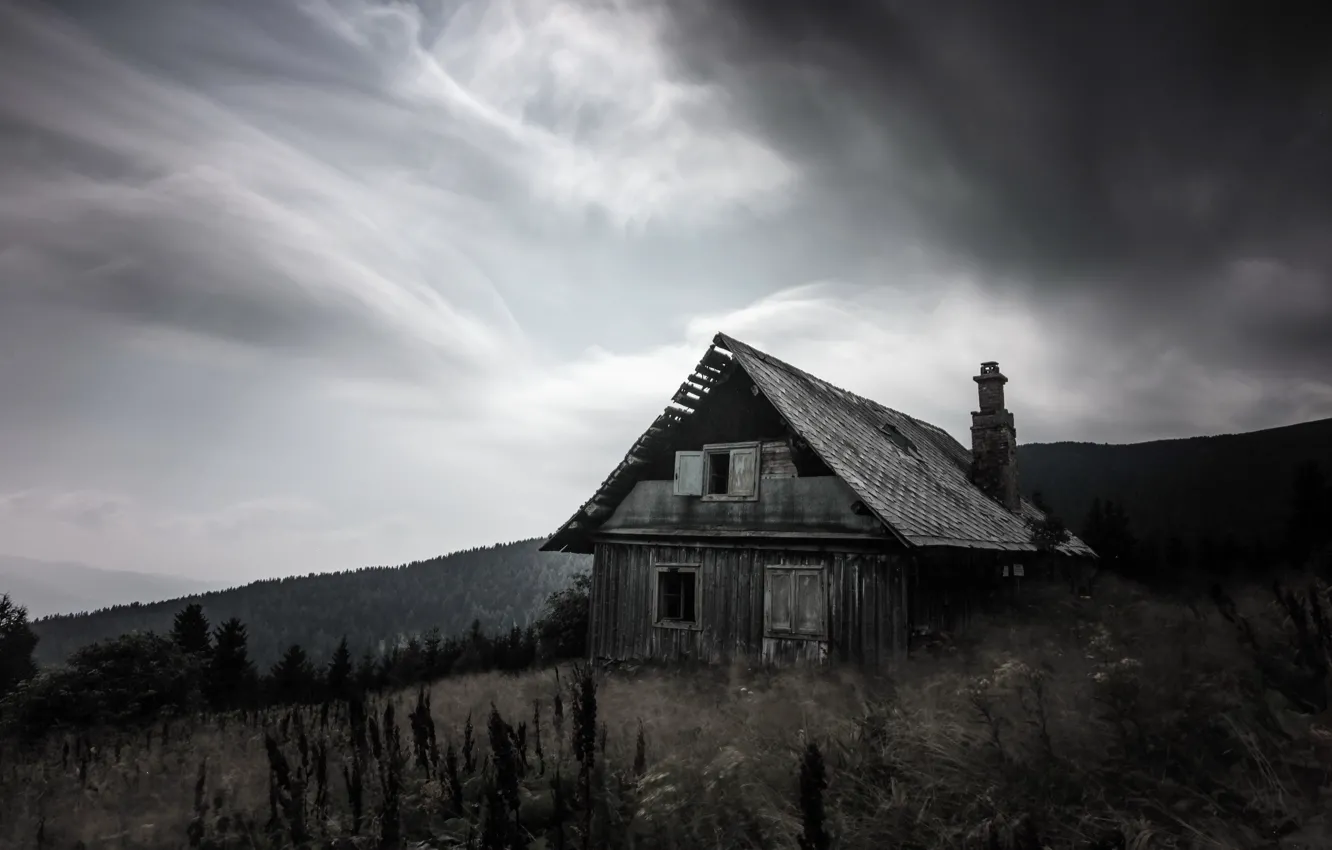 Фото обои поле, дом, мрак