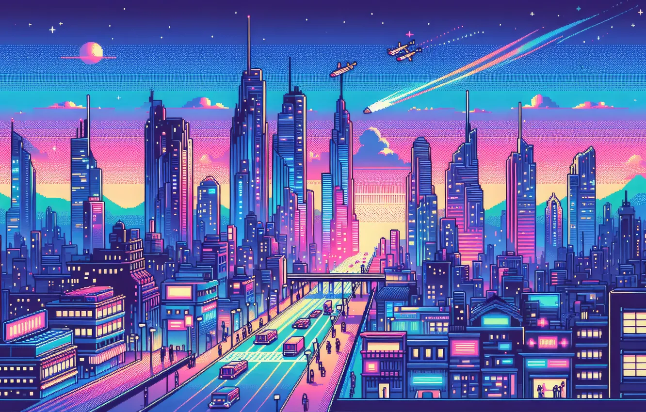 Фото обои ретро, будущее, небоскребы, город будущего, Retro, Cityscape, Futuristic