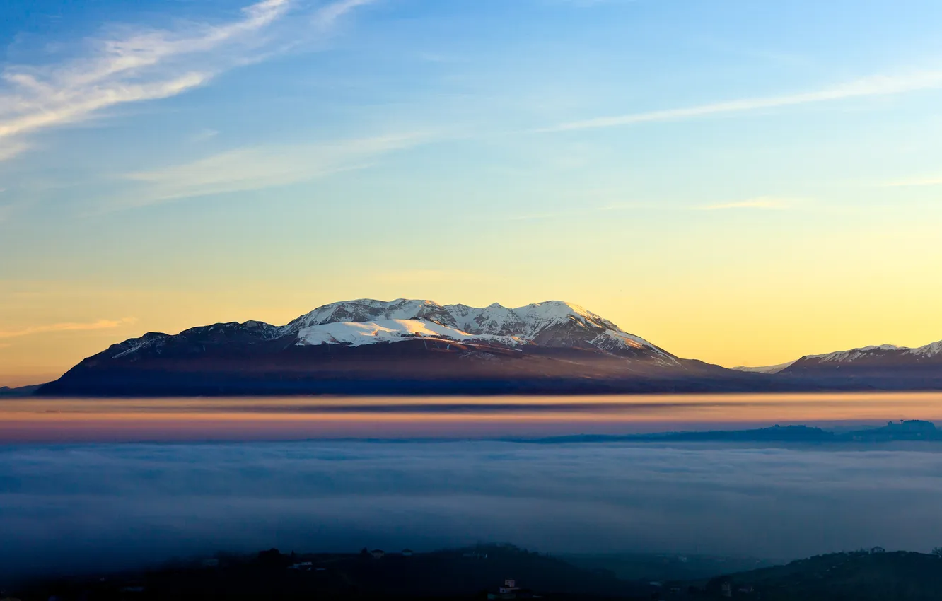 Фото обои туман, гора, Небо