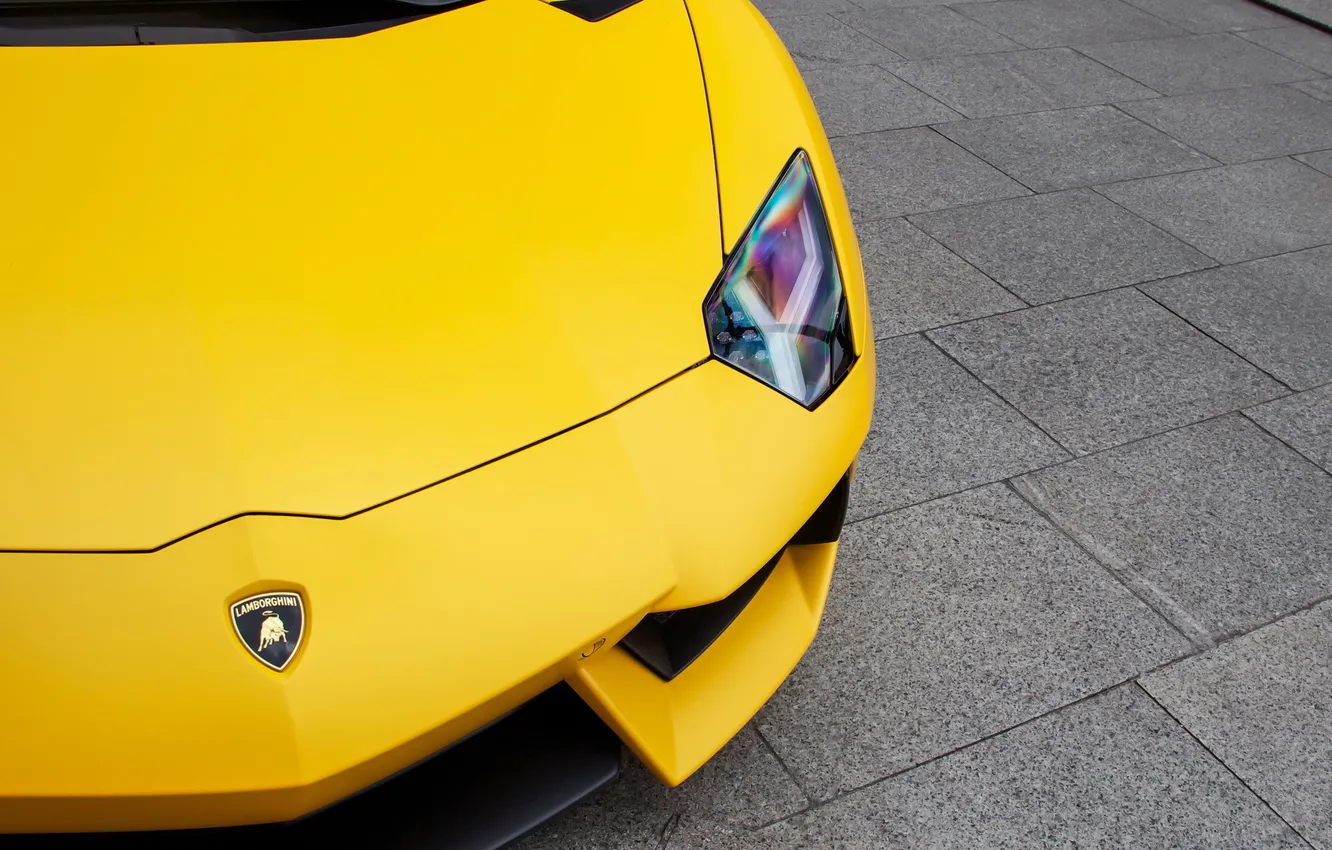 Фото обои желтый, фара, суперкар, спорткар, lamborghini, ламборджини, yellow, aventador