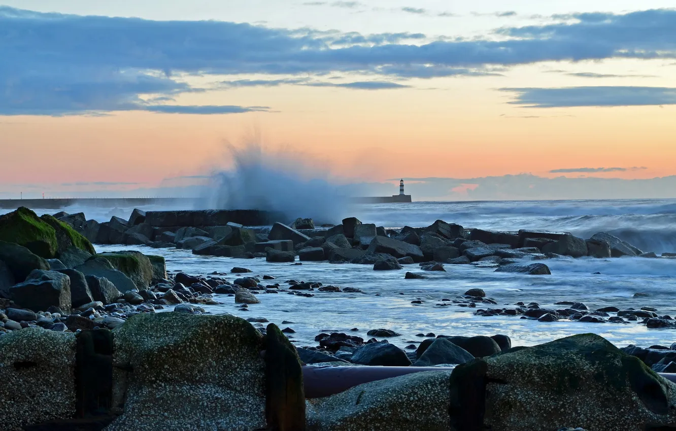 Фото обои море, волны, пейзаж, маяк