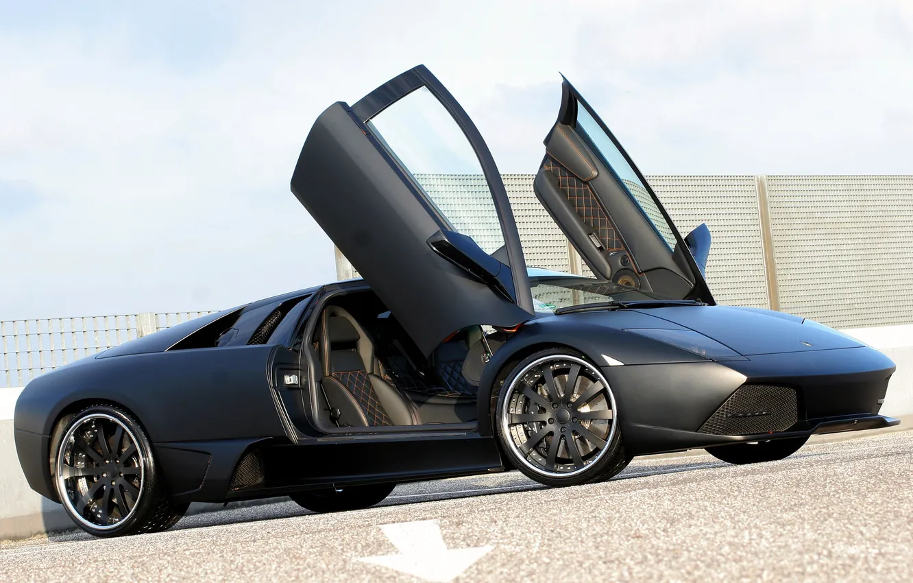 Фото обои Lamborghini, двери, матовый, ламборджини, Murcielago, передняя часть, Ламбо-двери, мурселаго
