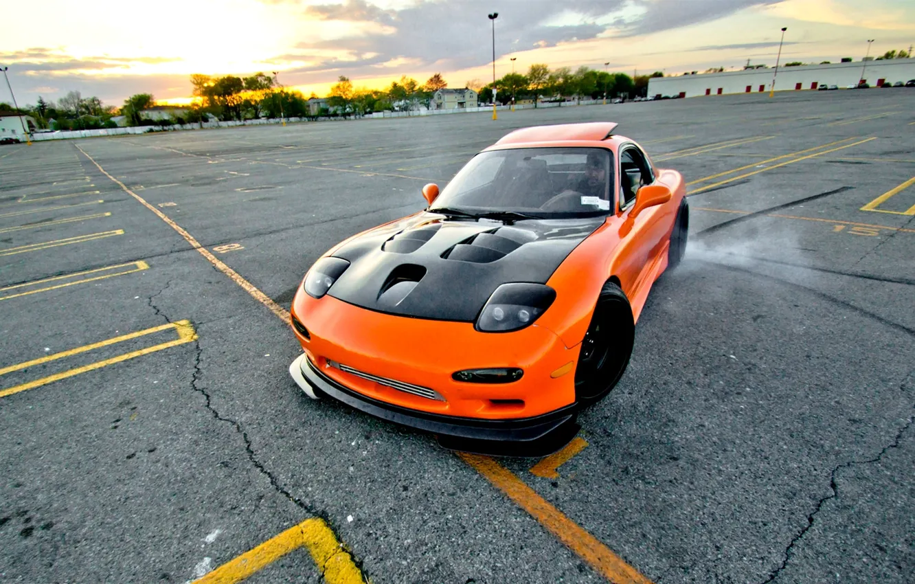 Фото обои car, машина, стиль, обоя, оранжевая, занос, дрифт, drift