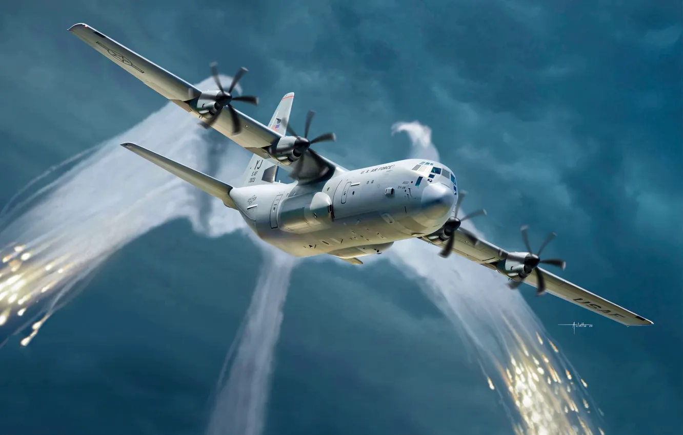 Фото обои США, военно-транспортный самолет, Auletta, US Airforce, Lockheed C-130J-30 Super Hercules