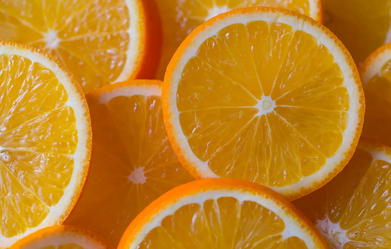 Фото обои апельсин, апельсины, фрукты, кружочки, дольки, нарезка, цитрусовые