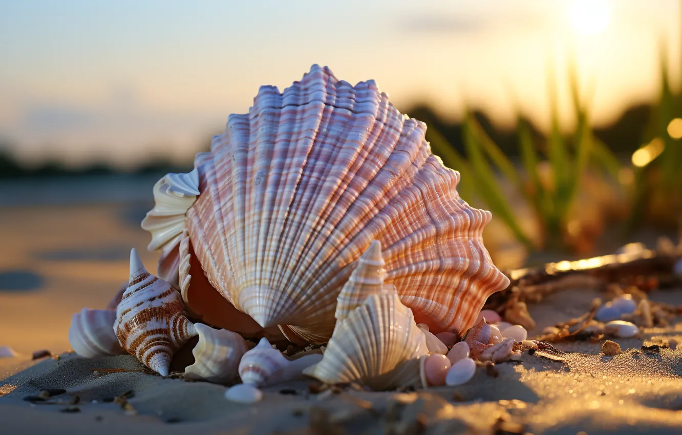 Фото обои море, пляж, берег, ракушка, ракушки, морская звезда, морские ракушки, морская ракушка
