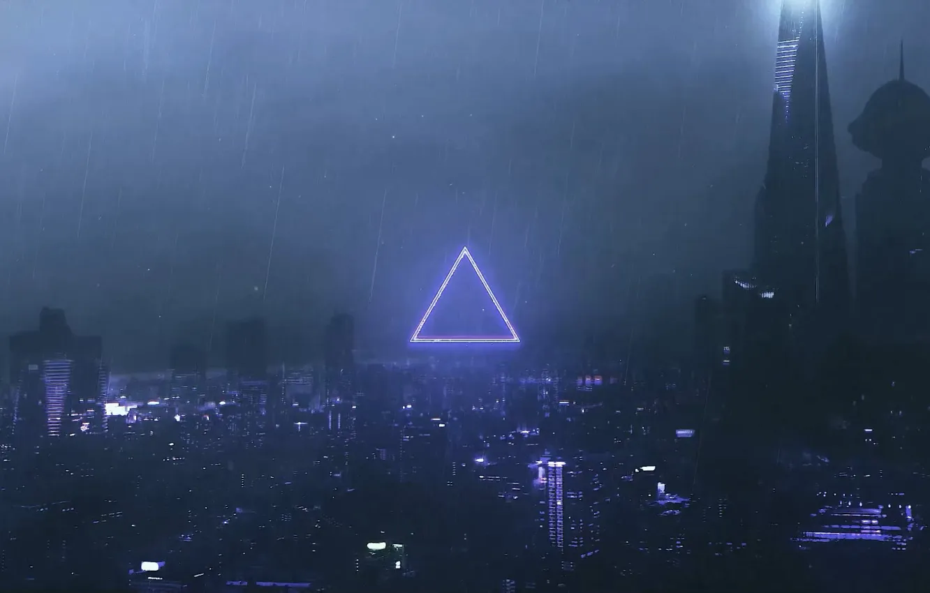 Фото обои ночь, город, дождь, киберпанк, ceberpunk