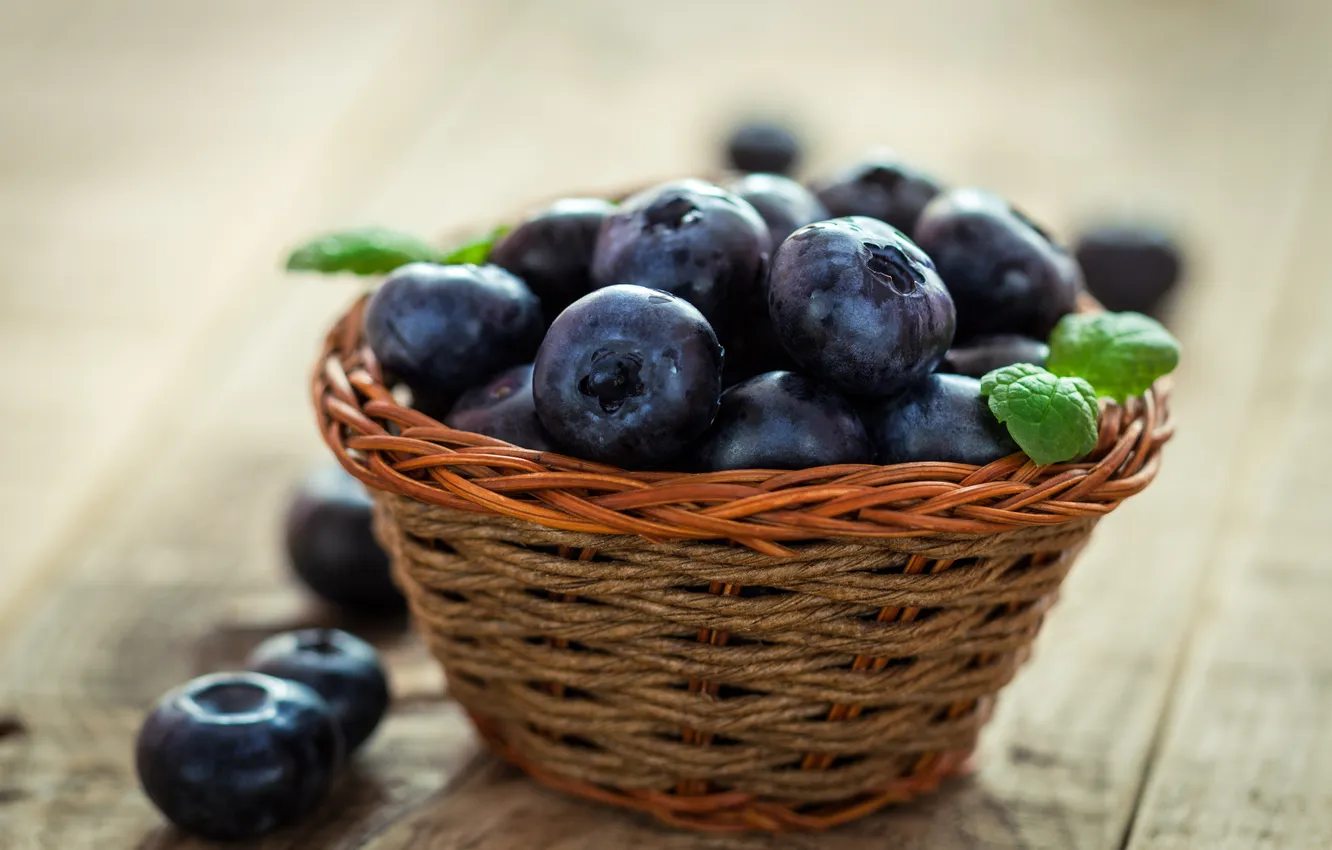 Фото обои ягоды, черника, корзинка, fresh, blueberry, голубика, berries